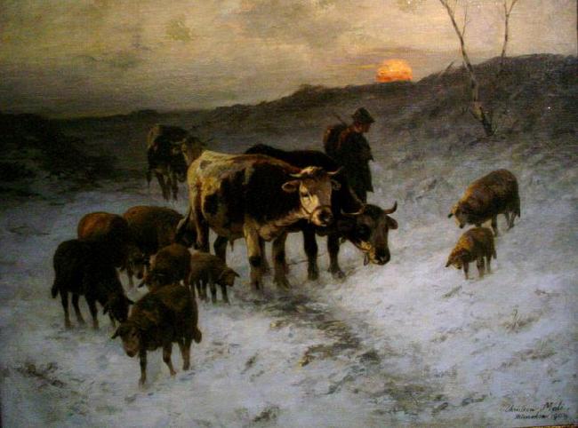 Christian Mali Winter evening after the cattle market oil painting picture
